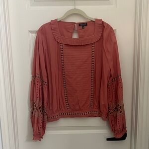 TOPSHOP Dusty Rose Lace-Trim Peasant Top